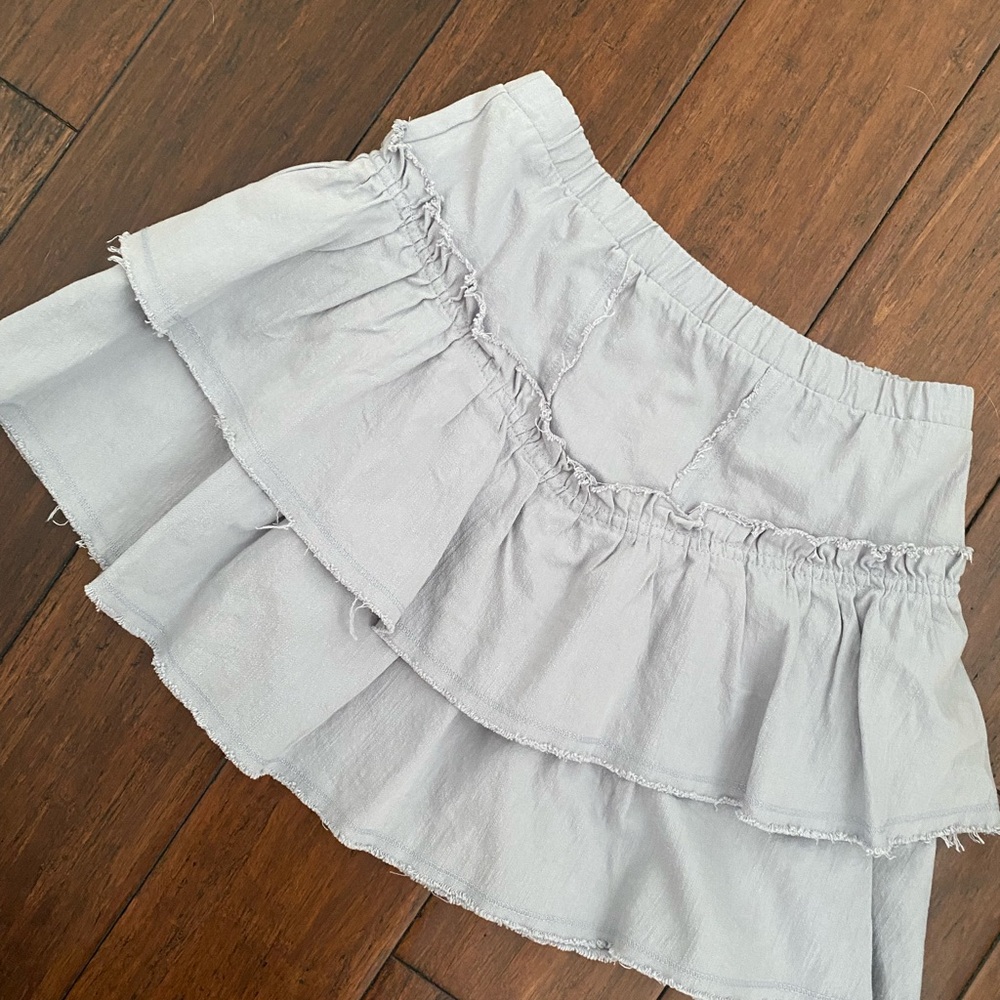 Dusty blue cotton mini Ruffled Skirt